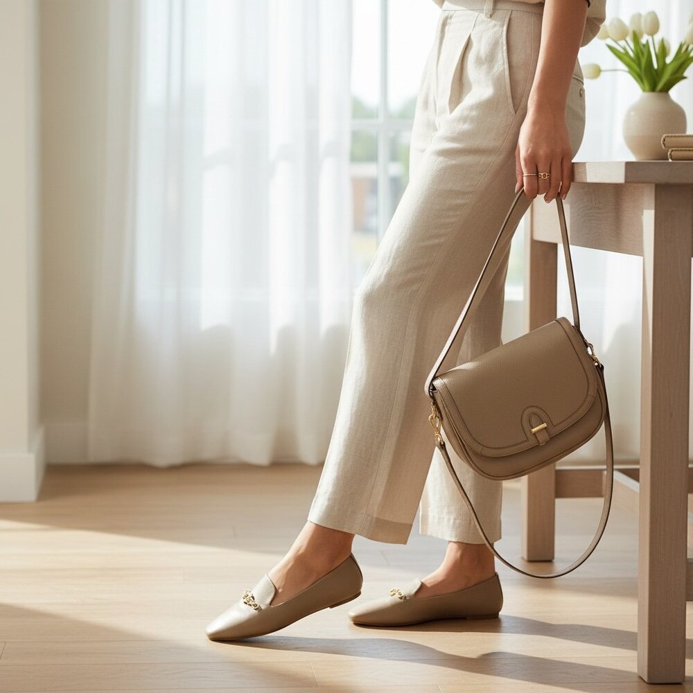 Mixed Bundle/Lot H&M Loafer Sz 7 & Anne Klein Cross-Body Bag Taupe/Greige 290i